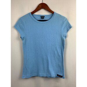 Nautica Womens Light Blue Ribbed Short Sleeve Tee - Size L